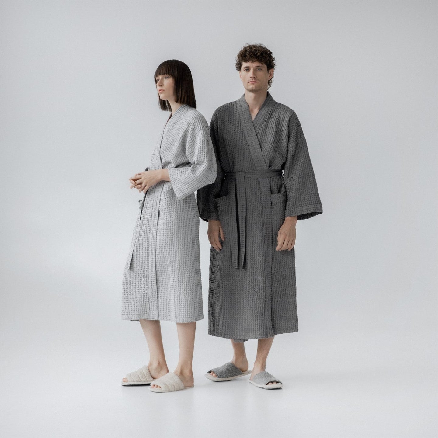 Unisex Lininis vonios chalatas Linen Tales Powder Linen Honeycomb Waffle